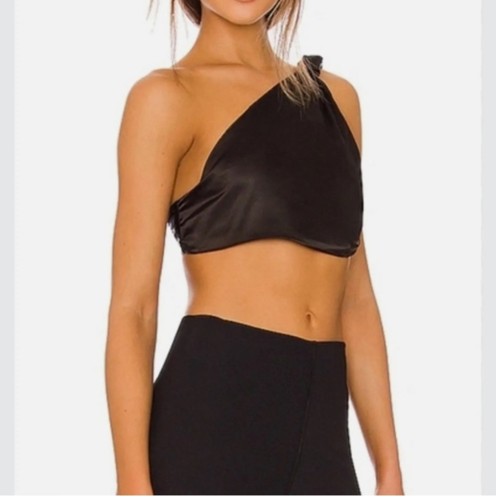 BAOBAB Top! Black Satin Crop One Shoulder Sash Top size Large